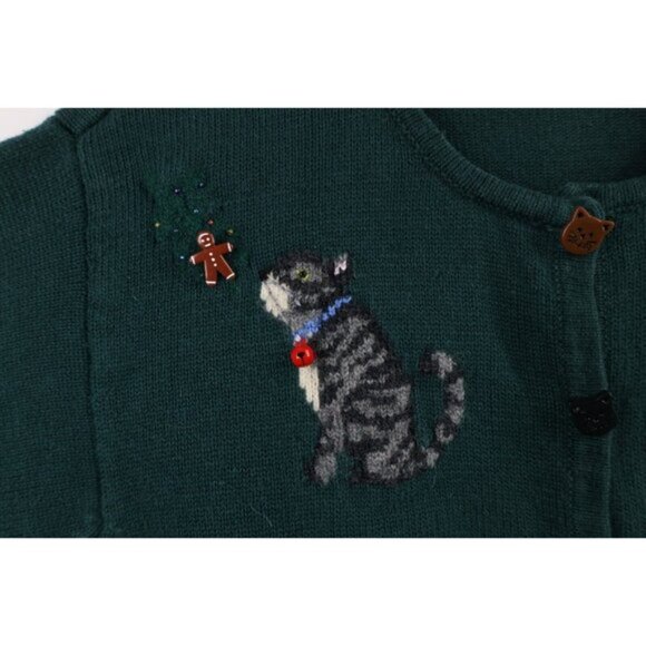 Vintage Y2K 2001 Womens 3X Christmas Cat Bells Wool Blend Knit Cardigan Sweater - Picture 4 of 16